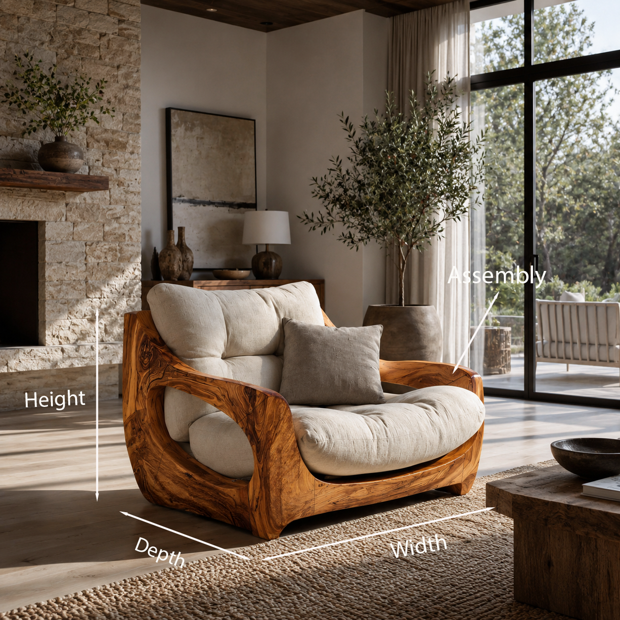 Modern Organic Lounge Seating With Carved Form For Living Room