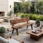 Contemporary Outdoor Wood Bench With Sculpted Back For Patio Or Courtyard