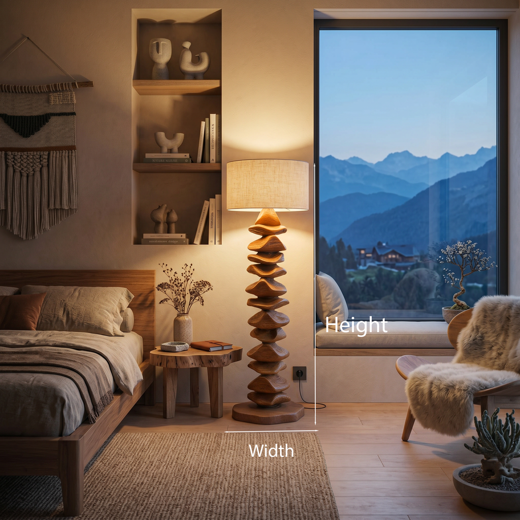 Handcrafted Sculptural Floor Lamp With Carved Base For Living Room