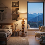 Handcrafted Sculptural Floor Lamp With Carved Base For Living Room