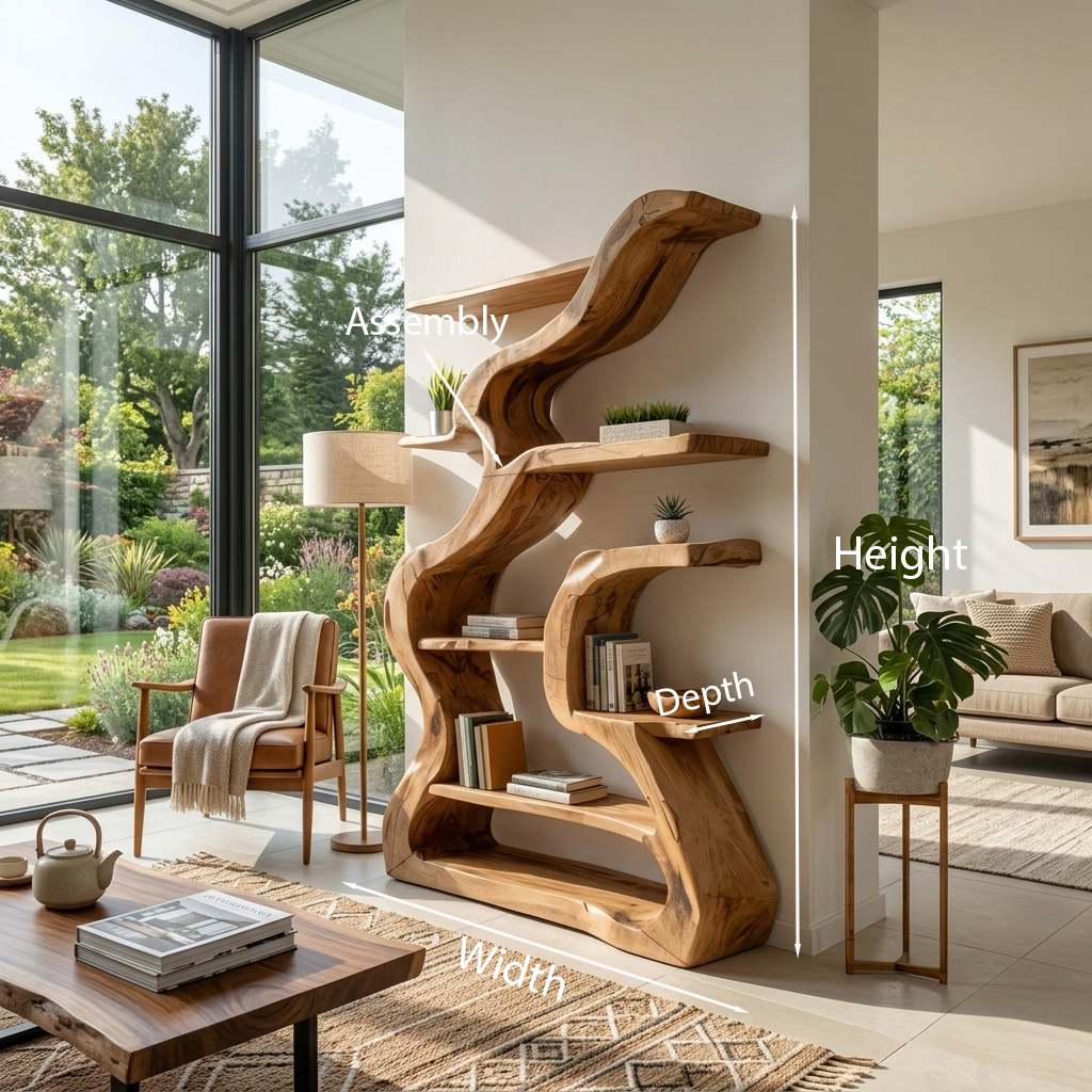 Organic Sculptural Bookshelf With Curved Design For Living Room