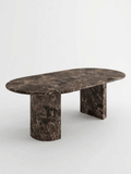 Emperador Marble Oval Dining Table with Double D-Shaped Legs | Luxury Natural Stone Dining Furniture