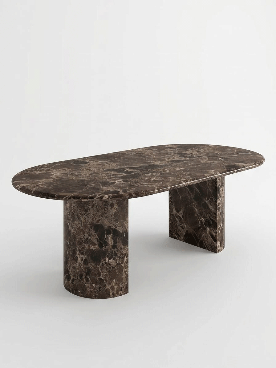 Emperador Marble Oval Dining Table with Double D-Shaped Legs | Luxury Natural Stone Dining Furniture