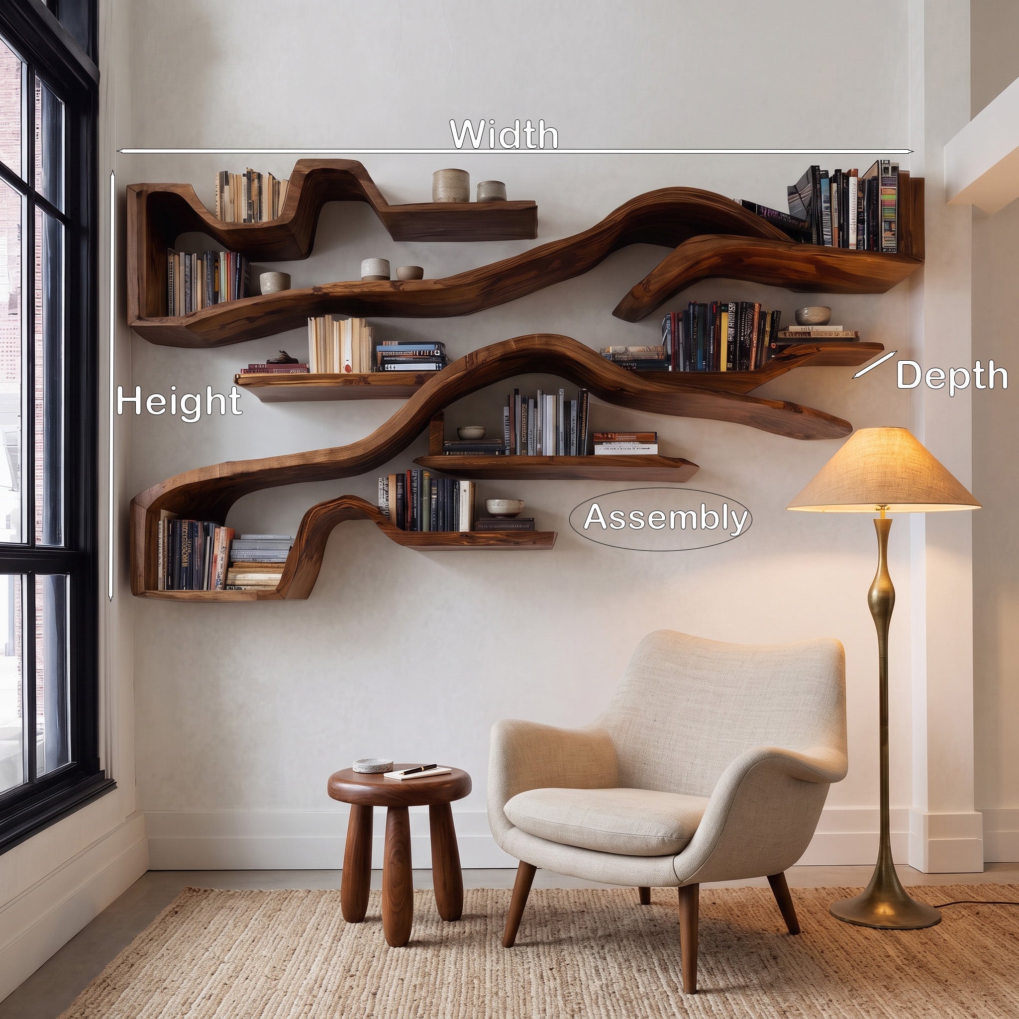 Organic Floating Bookshelf For Living Room Or Study