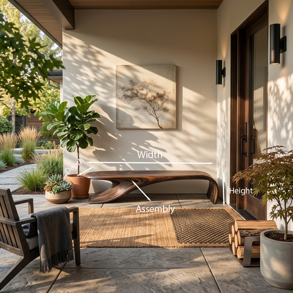 Modern Sculptural Bench With Flowing Curves For Living Room