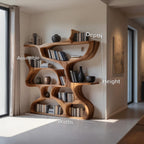 Modern Bookshelf With Organic Carved Design For Living Room Or Office
