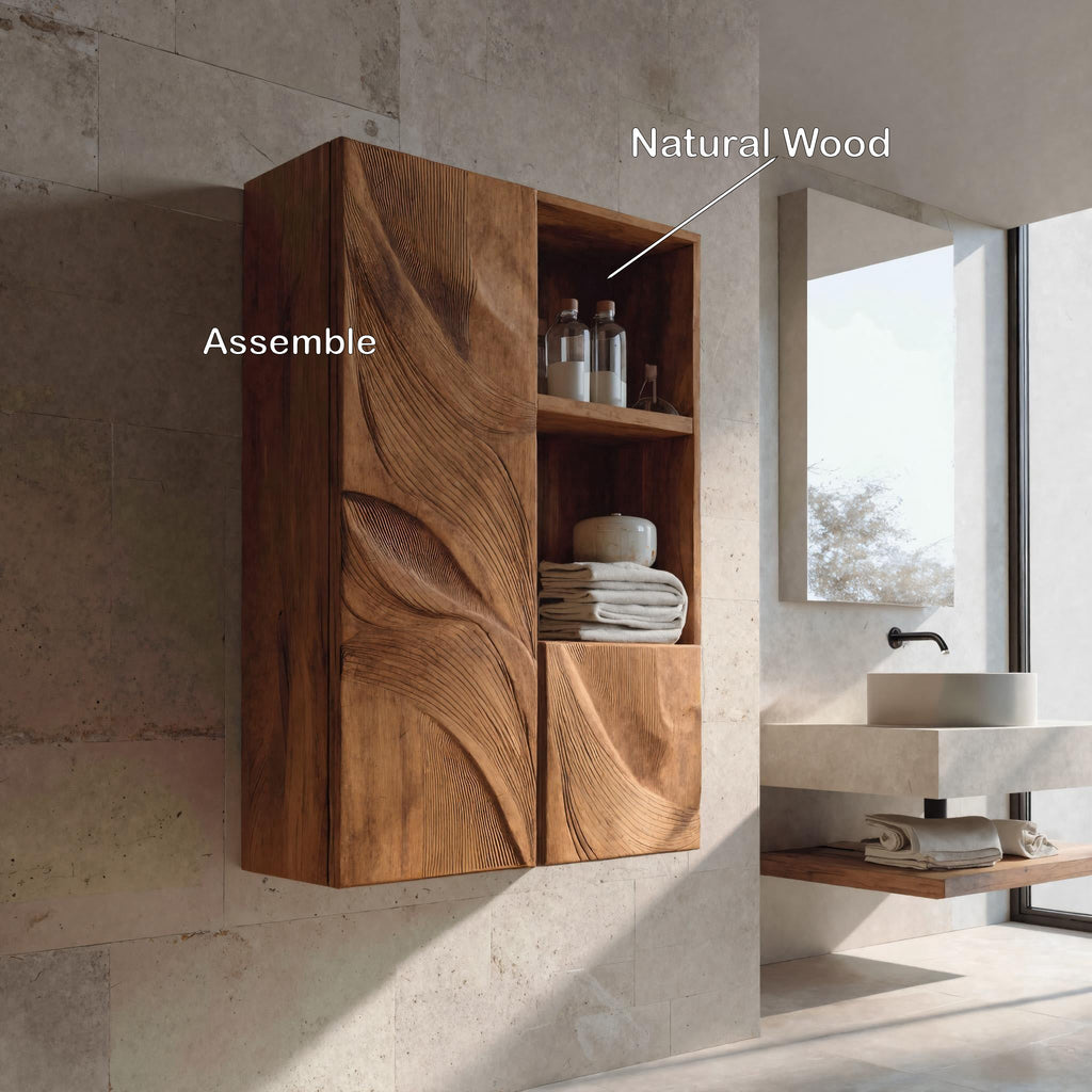 Organic Bathroom Cabinet Wave Carved Design For Bathroom