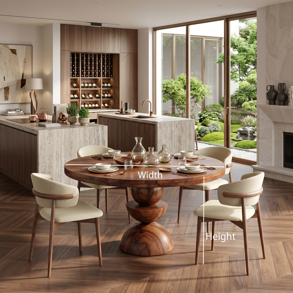 Modern Round Dining Table With Geometric Base For Kitchen And Dining Room