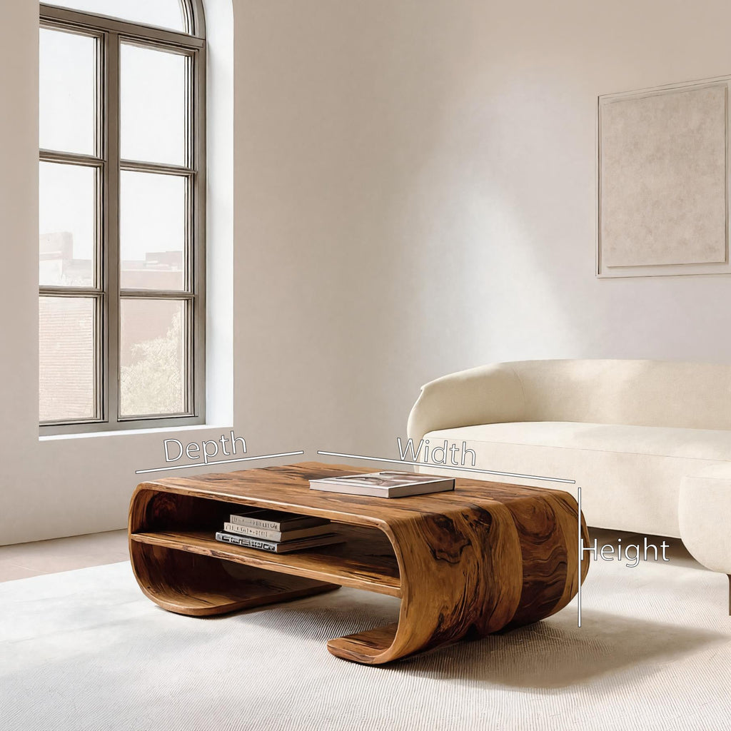 Contemporary Organic Coffee Table With Storage Shelf For Living