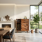 Sculptural Wine Cabinet With Wave Carved Doors For Kitchen