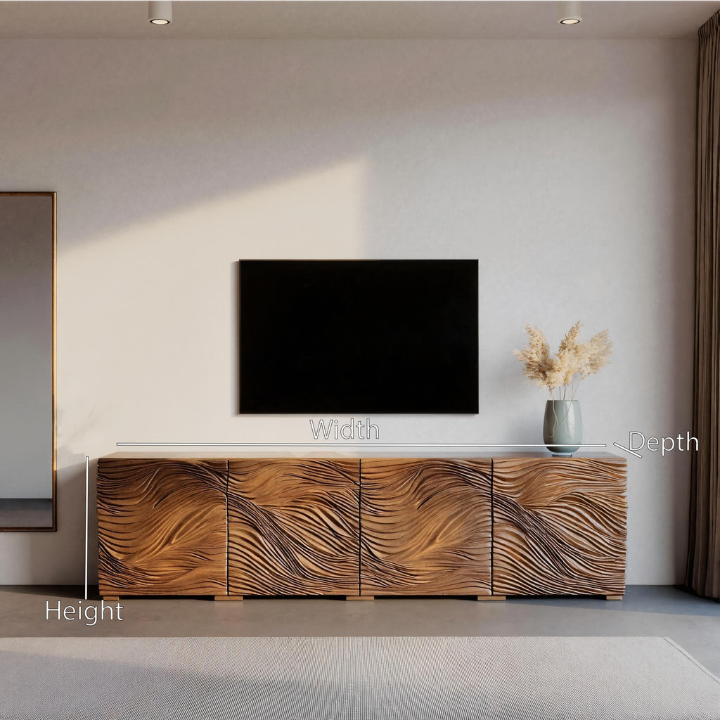 Modern Organic Wave Carved TV Console For Living Room