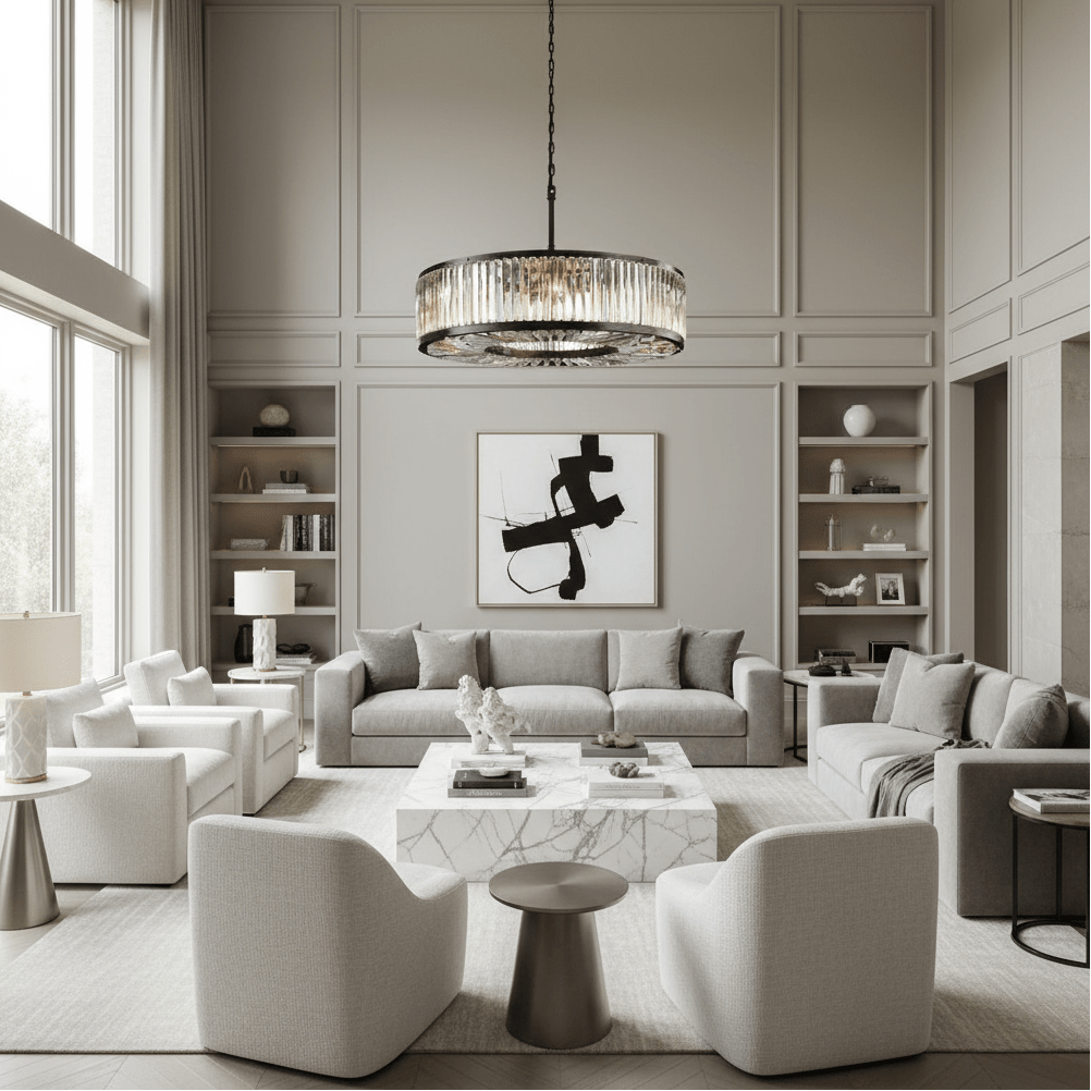 Gio crystal modern chandelier illuminated
