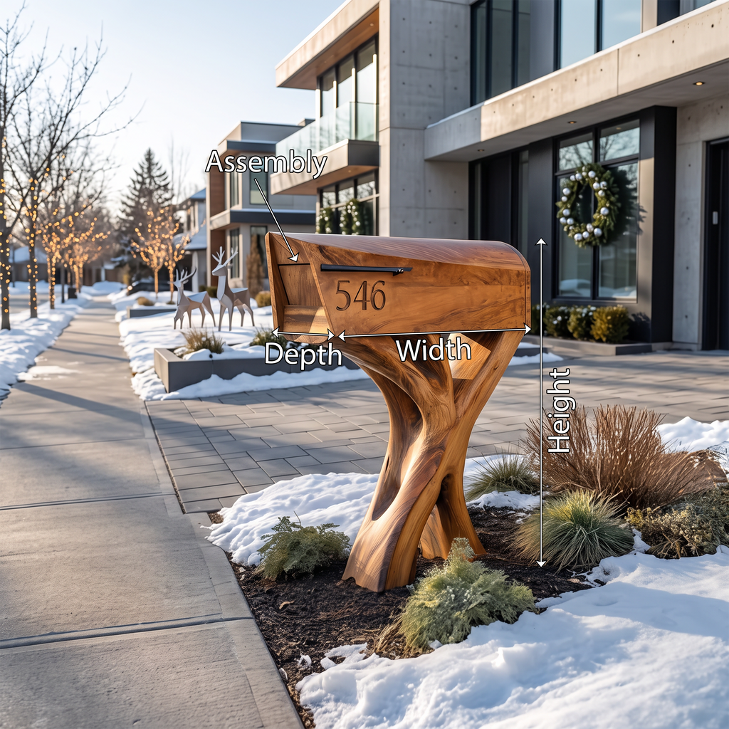 Modern Solid Wood Sculpture Mailbox For Patio Garden Yard Decor