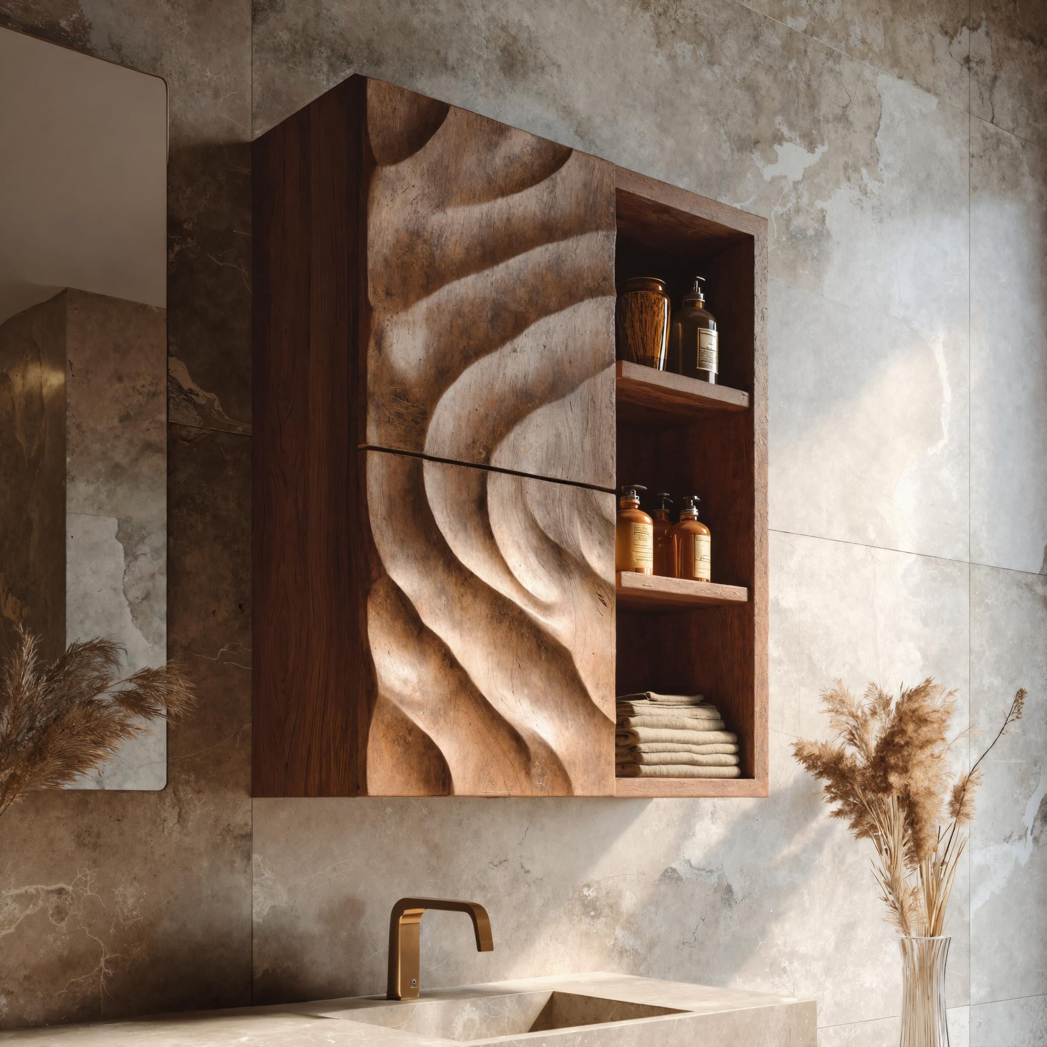 Statement Bathroom Cabinet Wave Doors Design For Modern Bathroom
