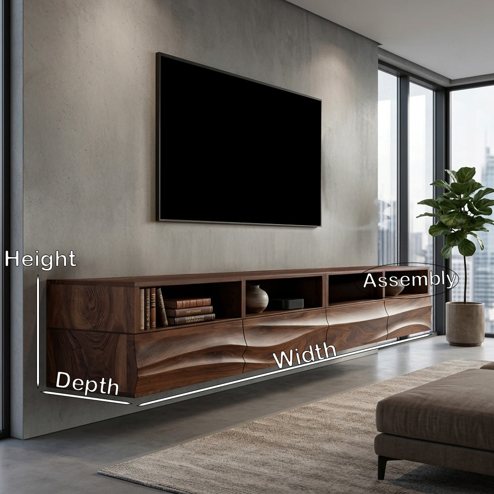 Floating Wave-Pattern TV Console For Holiday Decor
