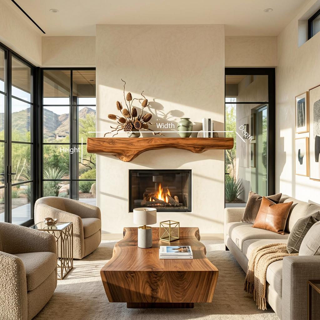 Sculptural Live Edge Fireplace Mantel For Holiday Decoration