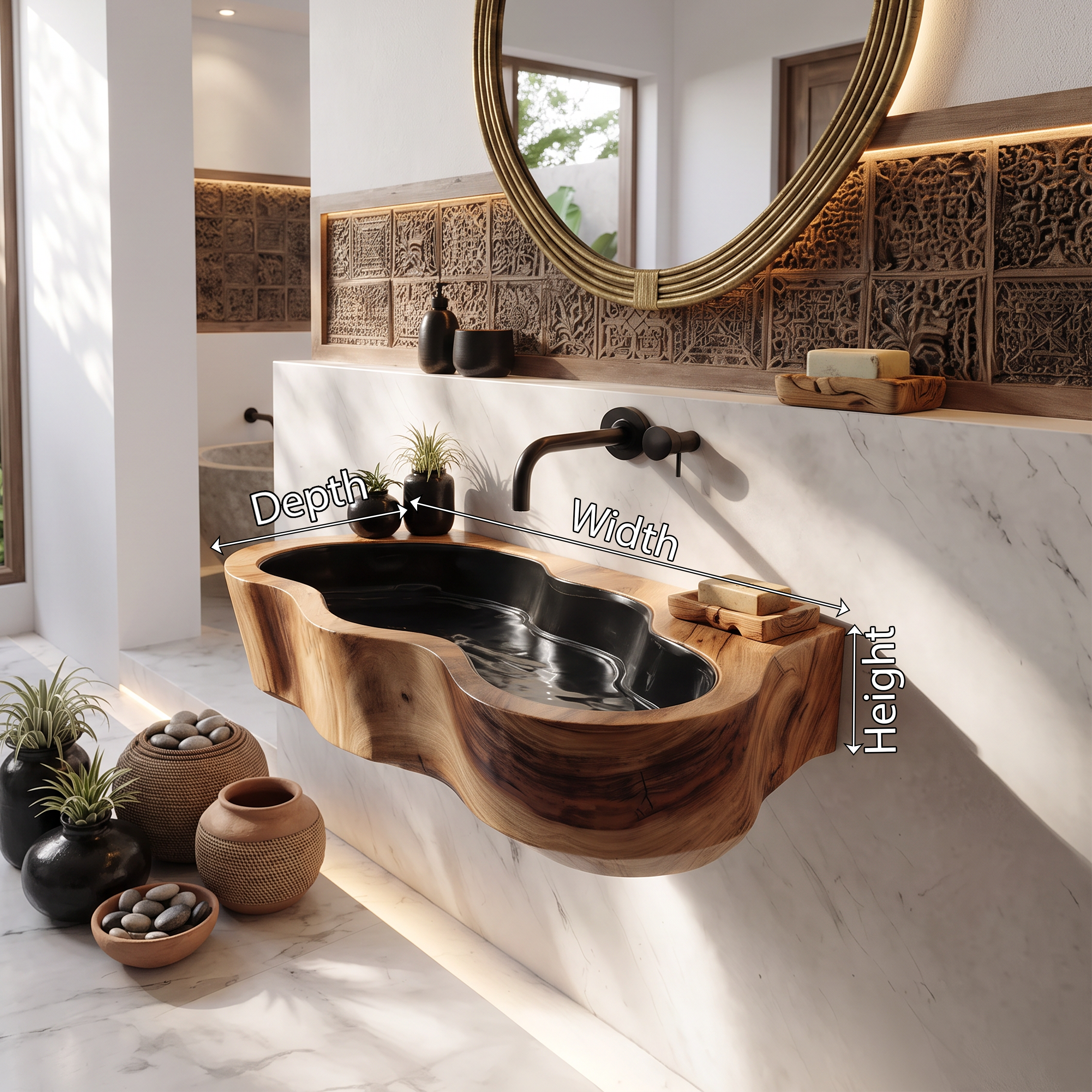 Modern Live Edge Wood Basin For Contemporary Bathroom Interior Design