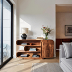 Modern Sideboard With Rounded Corners And Shelves For Living Room