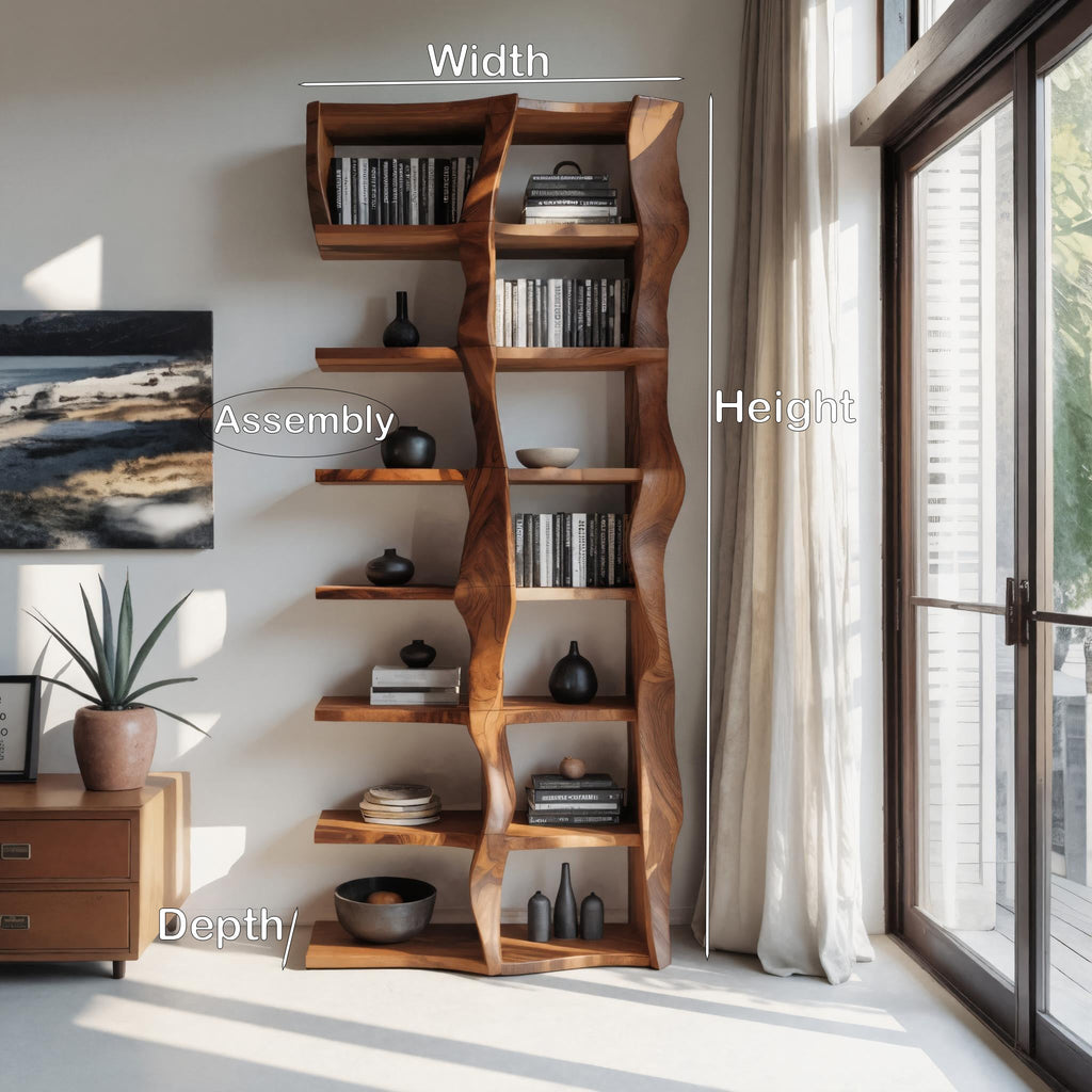 Sculptural Bookshelf With Flowing Wave Design For Living Room