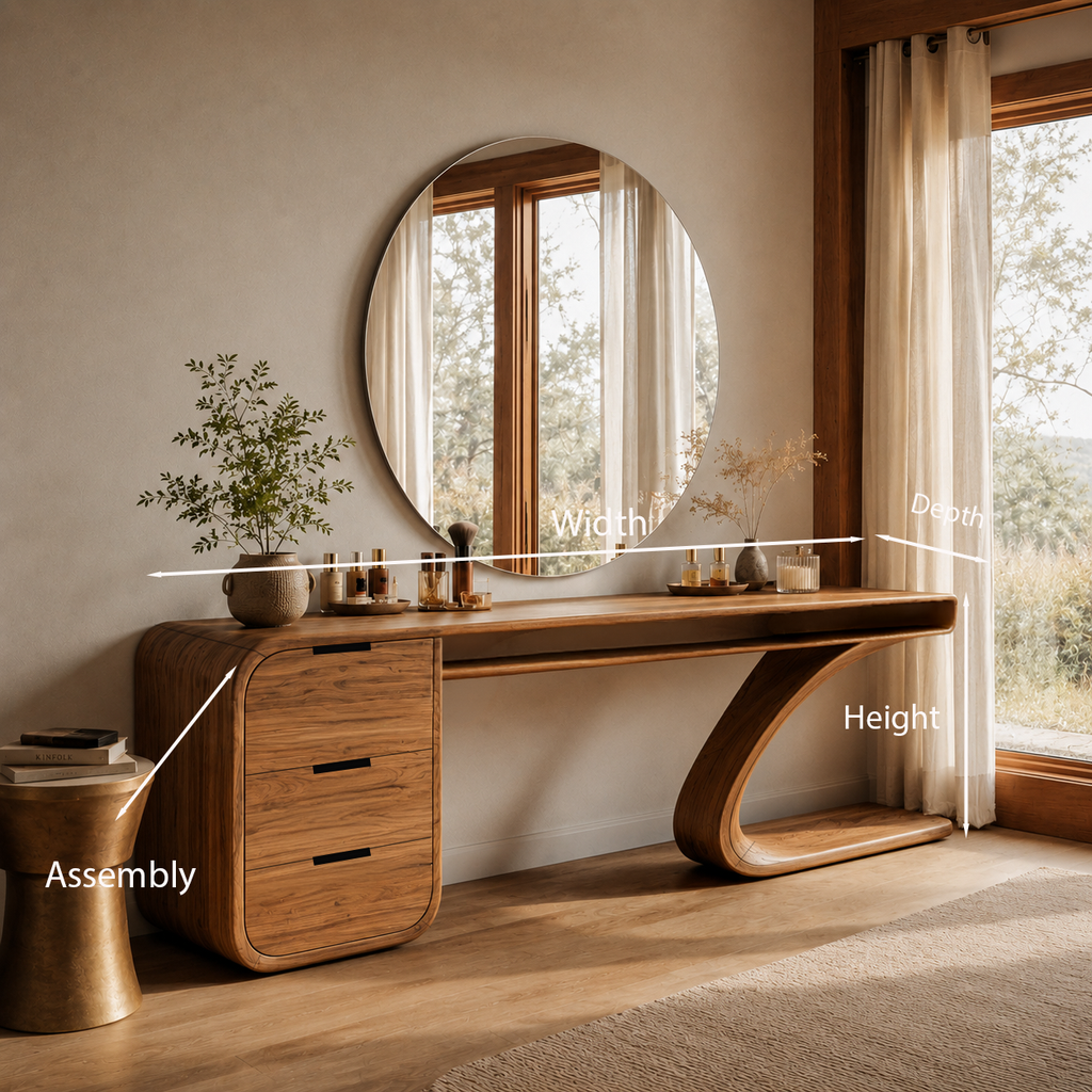 Modern Sculptural Vanity Table With Curved Design For Bedroom