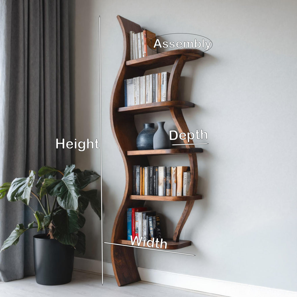 Modern Sculptural Bookshelf With Curved Design For Living Room