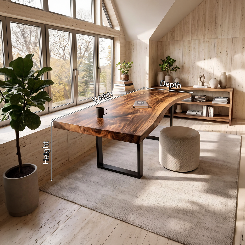 Mid Century Rustic Wooden Live Edge Desk For Home Office