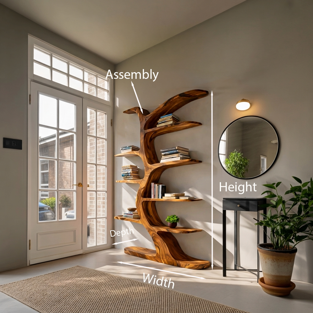 Modern Bookshelf Tree Inspired Curved Design For Living Room