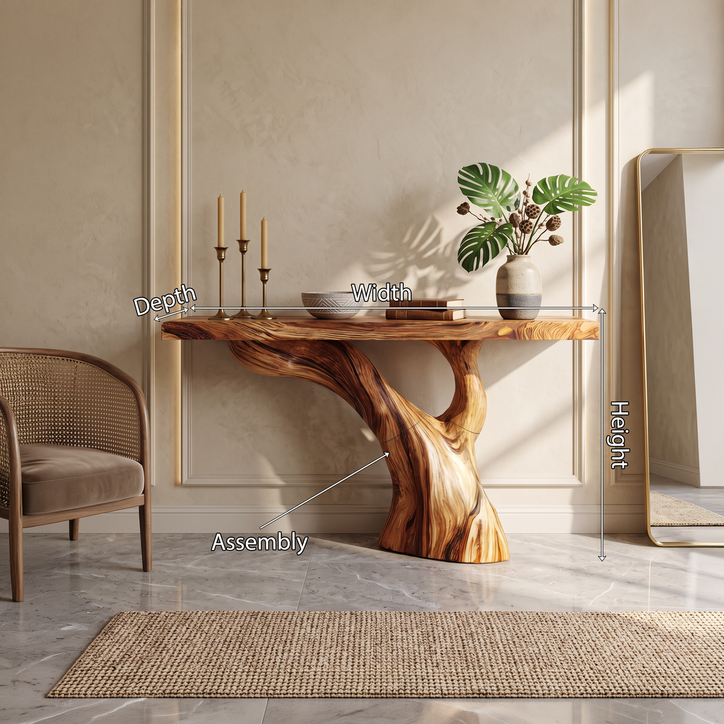Handcrafted Live Edge Entryway Table Sculptural Solid Wood Furniture Decor
