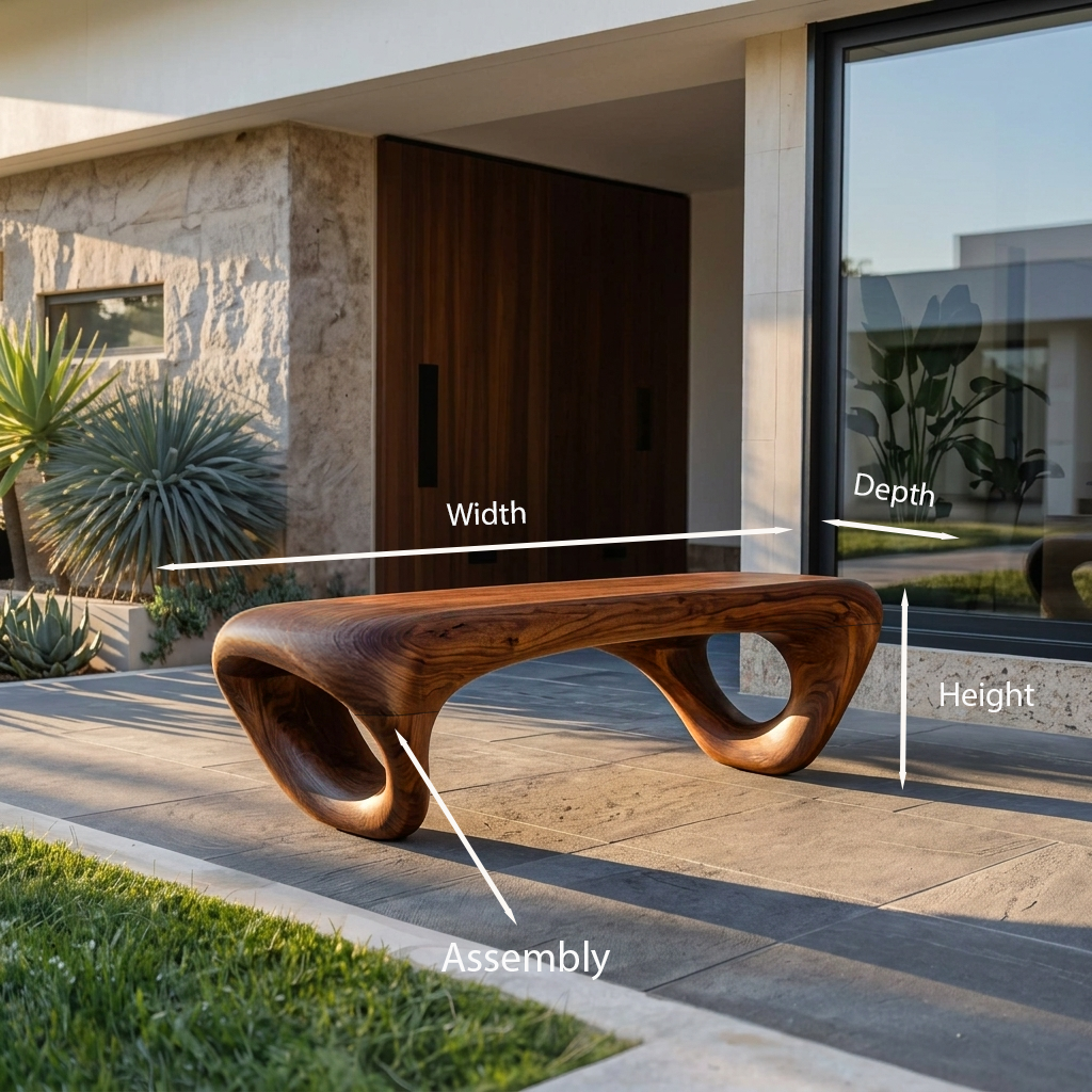 Modern Sculptural Outdoor Bench For Patio Or Garden Decor