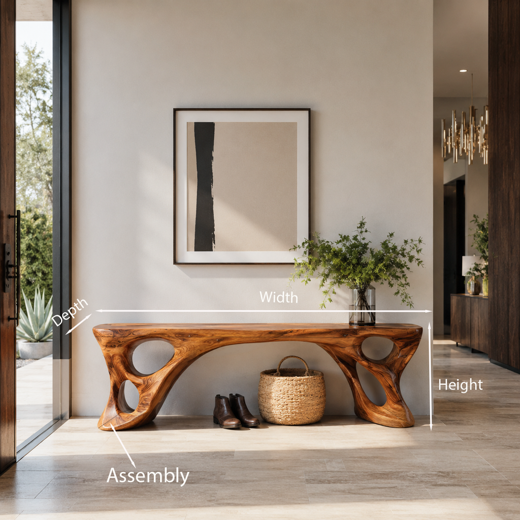 Sculptural Bench With Carved Design For Entryway