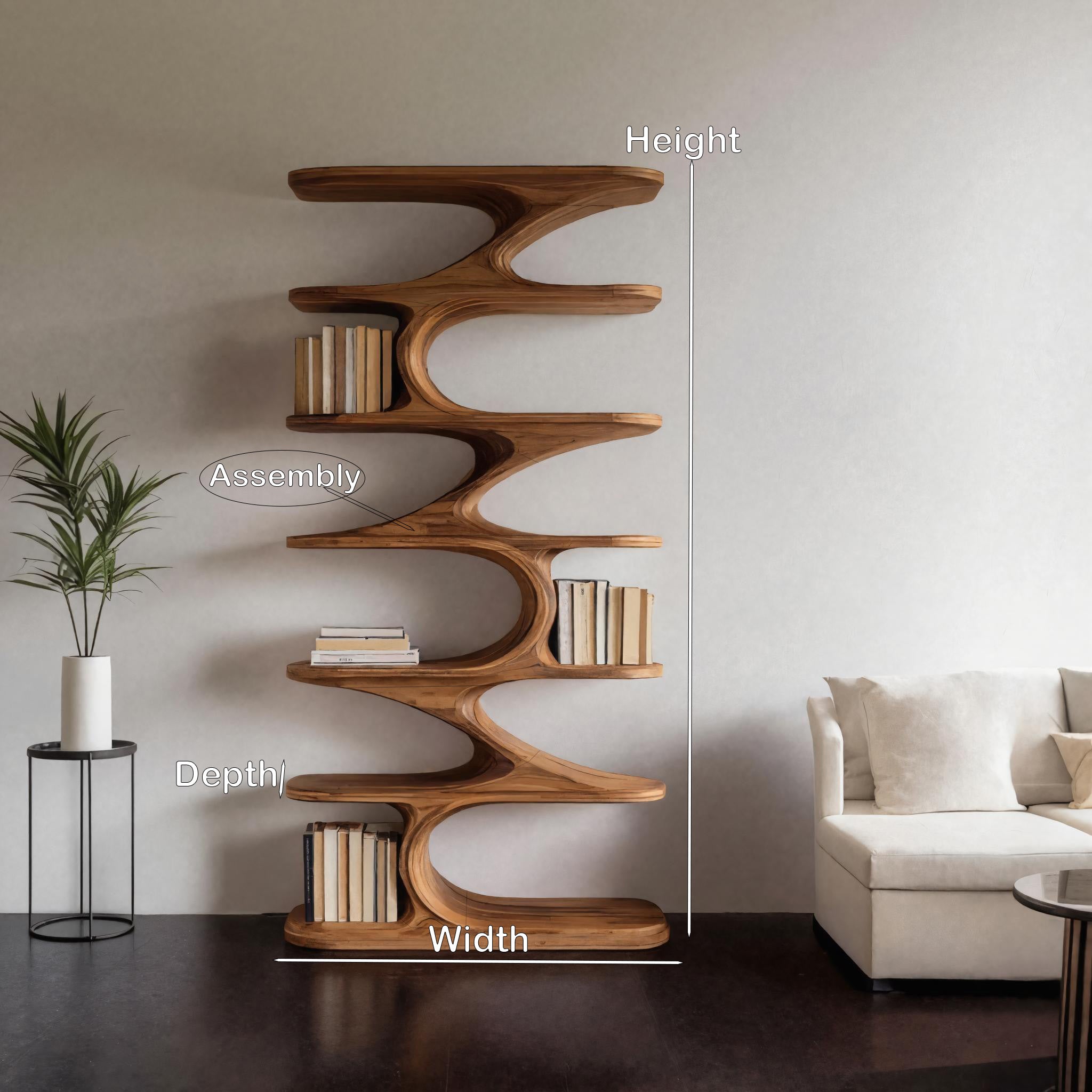 Modern Organic Curved Bookshelf For Living Room