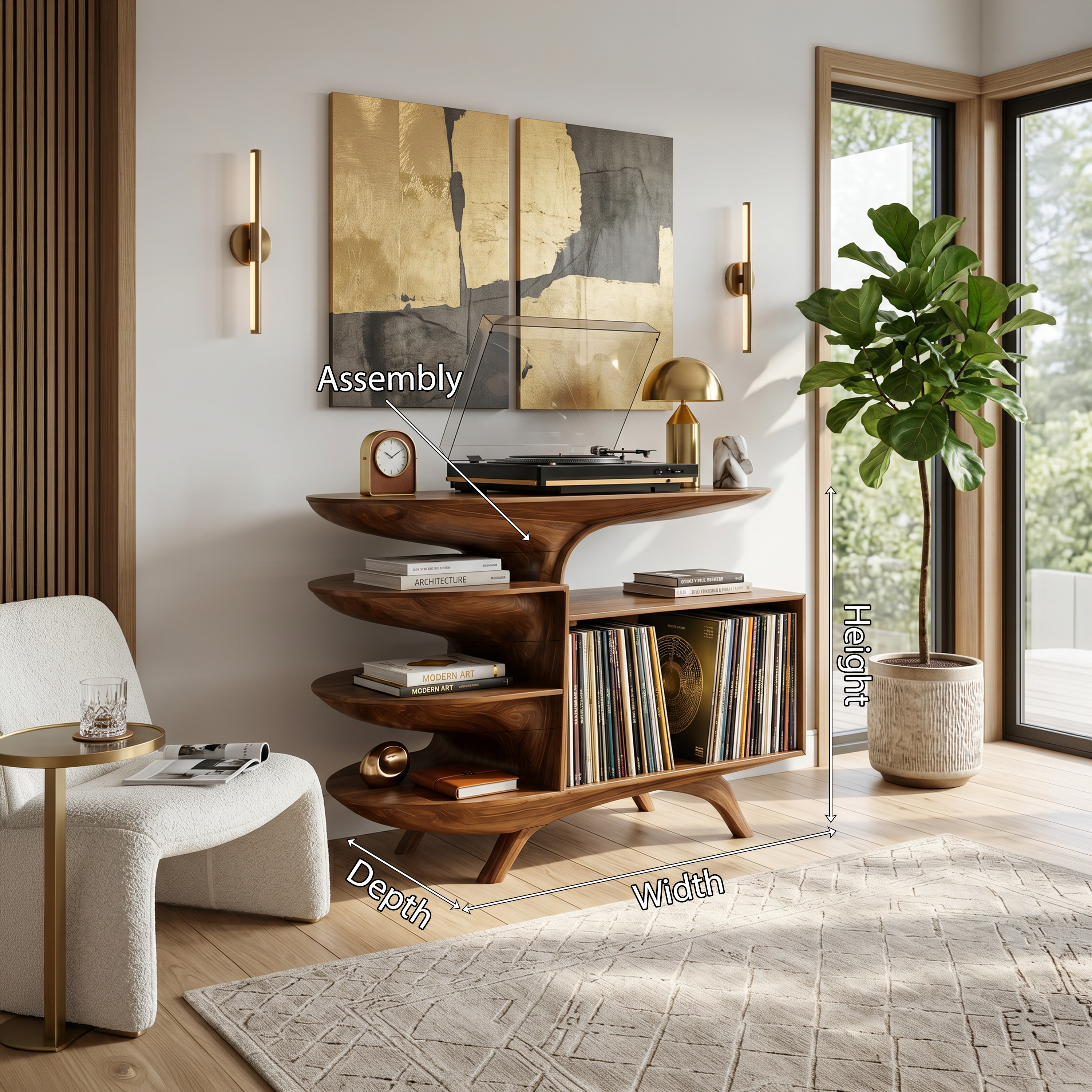 Modern Wooden Record Stand For Bedroom Interior Design Style