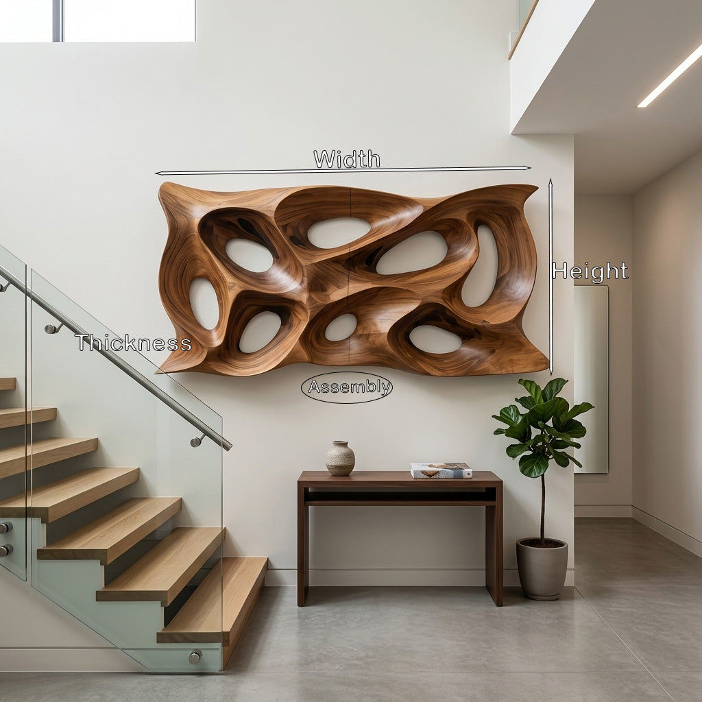 Modern Sculptural Wall Art With Abstract Carved Panel For Lounge