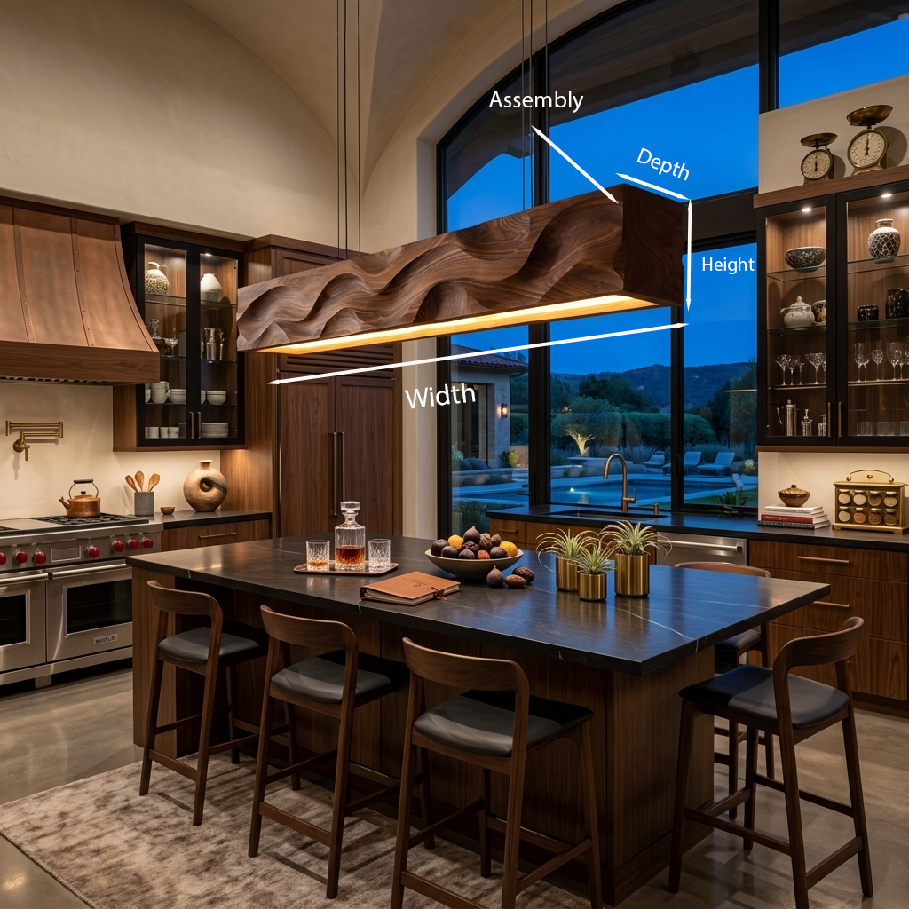 Modern Pendant Light With Carved Wave For Dining Area