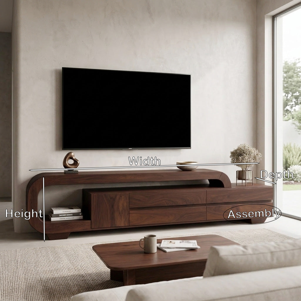 Modern Sculpted TV Console With Open Frame For Living Room