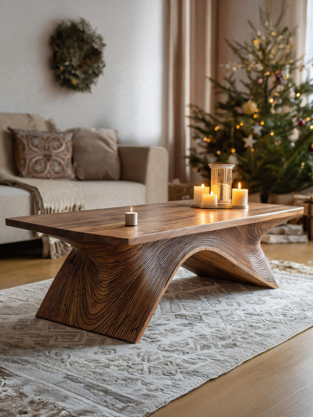 Sculptural Coffee Table With Curved Base For Holiday Decoration