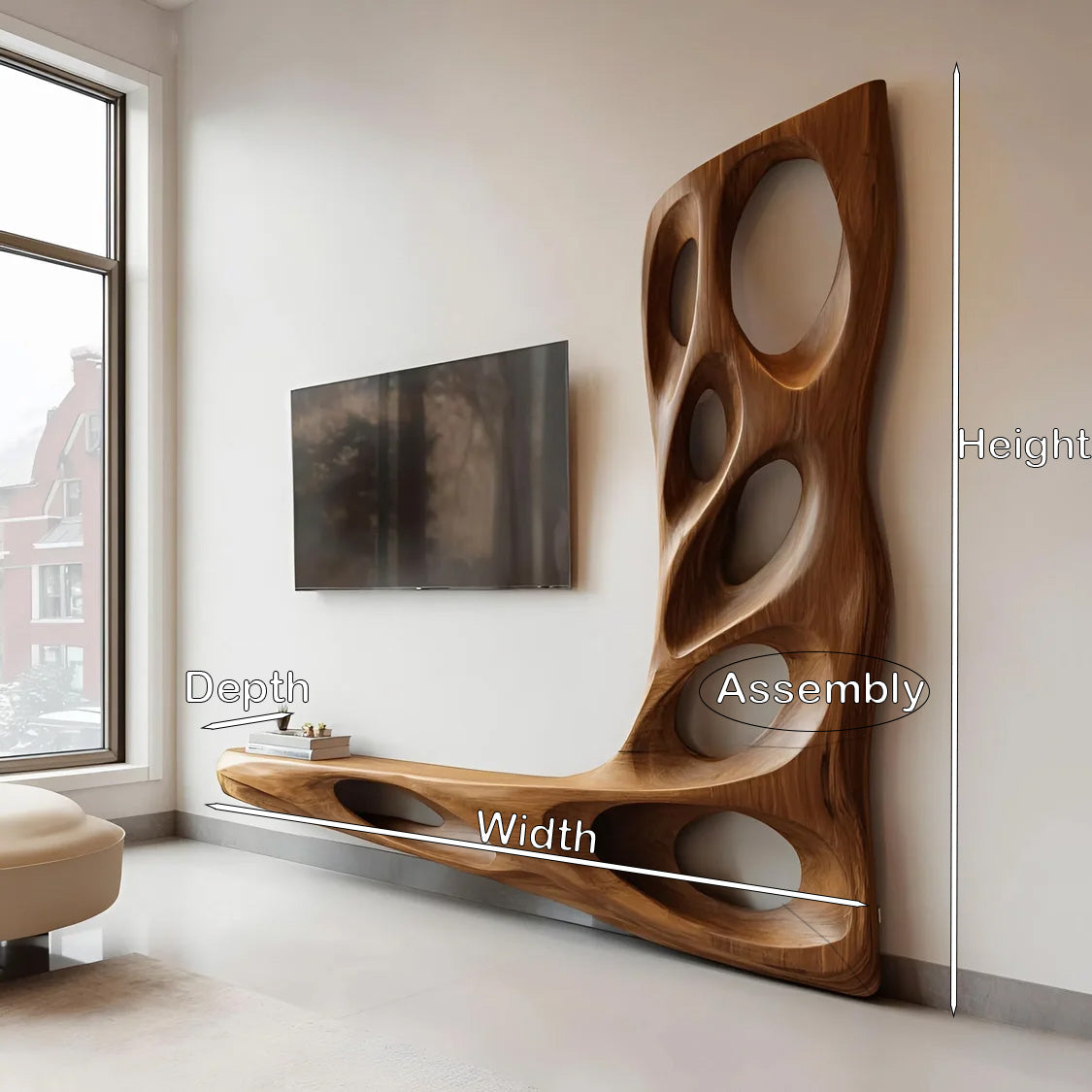 Modern Sculptural TV Wall Console For Living Room Decor