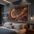 Hand Carved Wall Art Moon And Stars Panel With LED For Bedroom