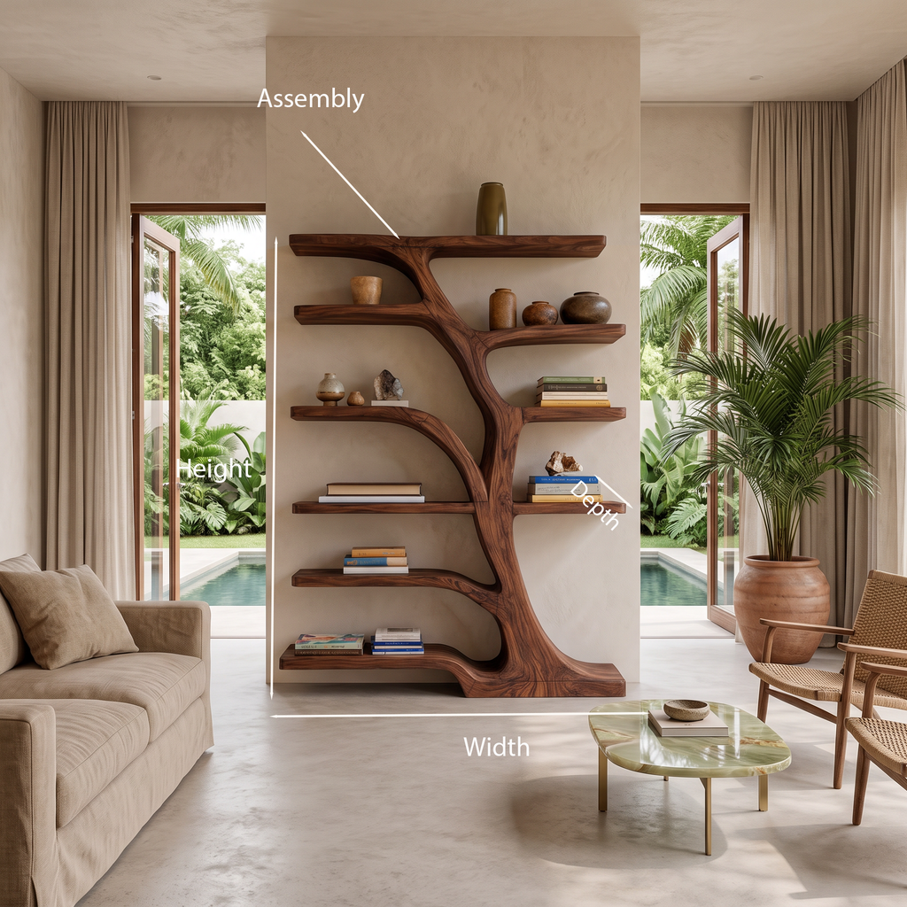 Modern Bookshelf Flowing Curved Design For Living Decor