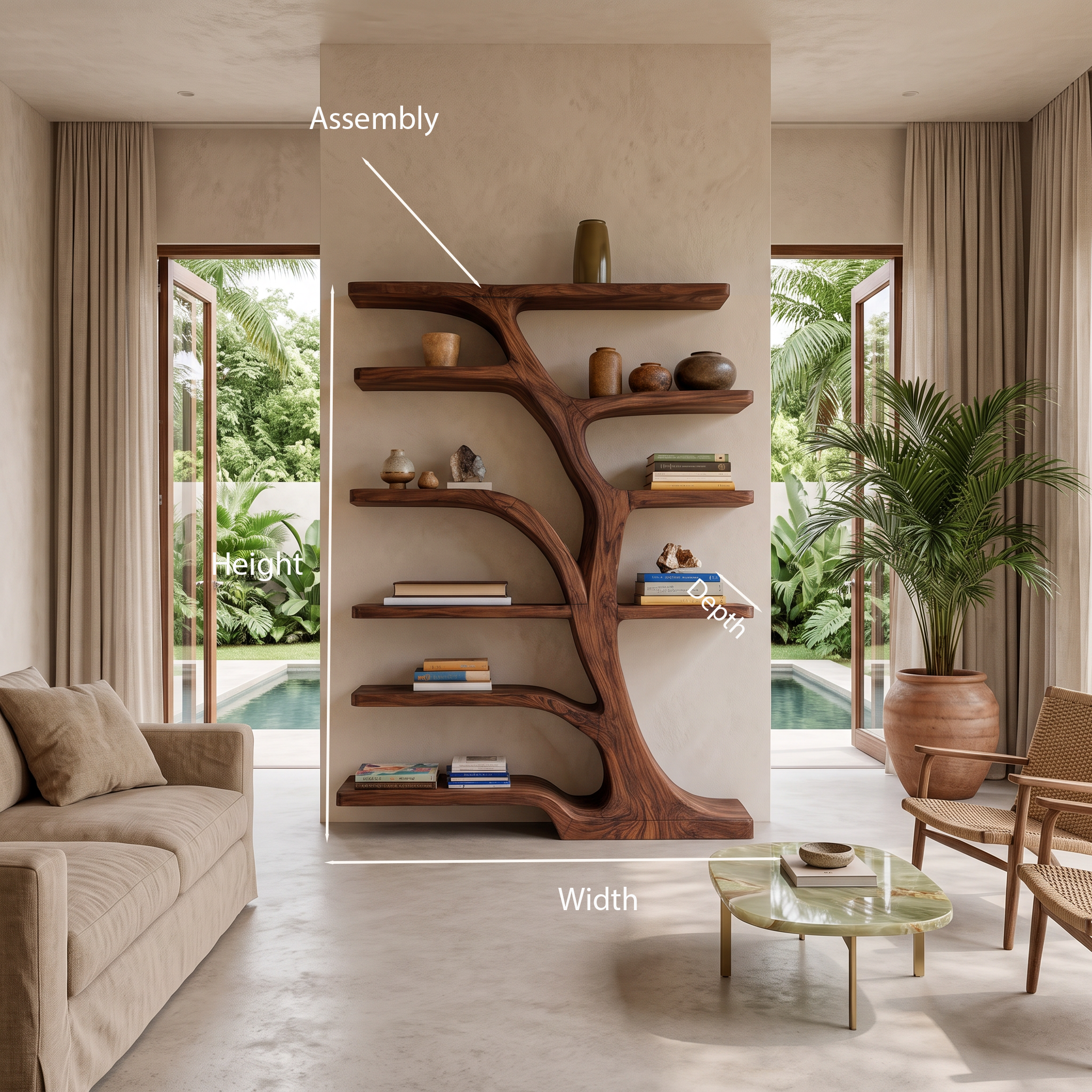 Modern Bookshelf Flowing Curved Design For Living Decor