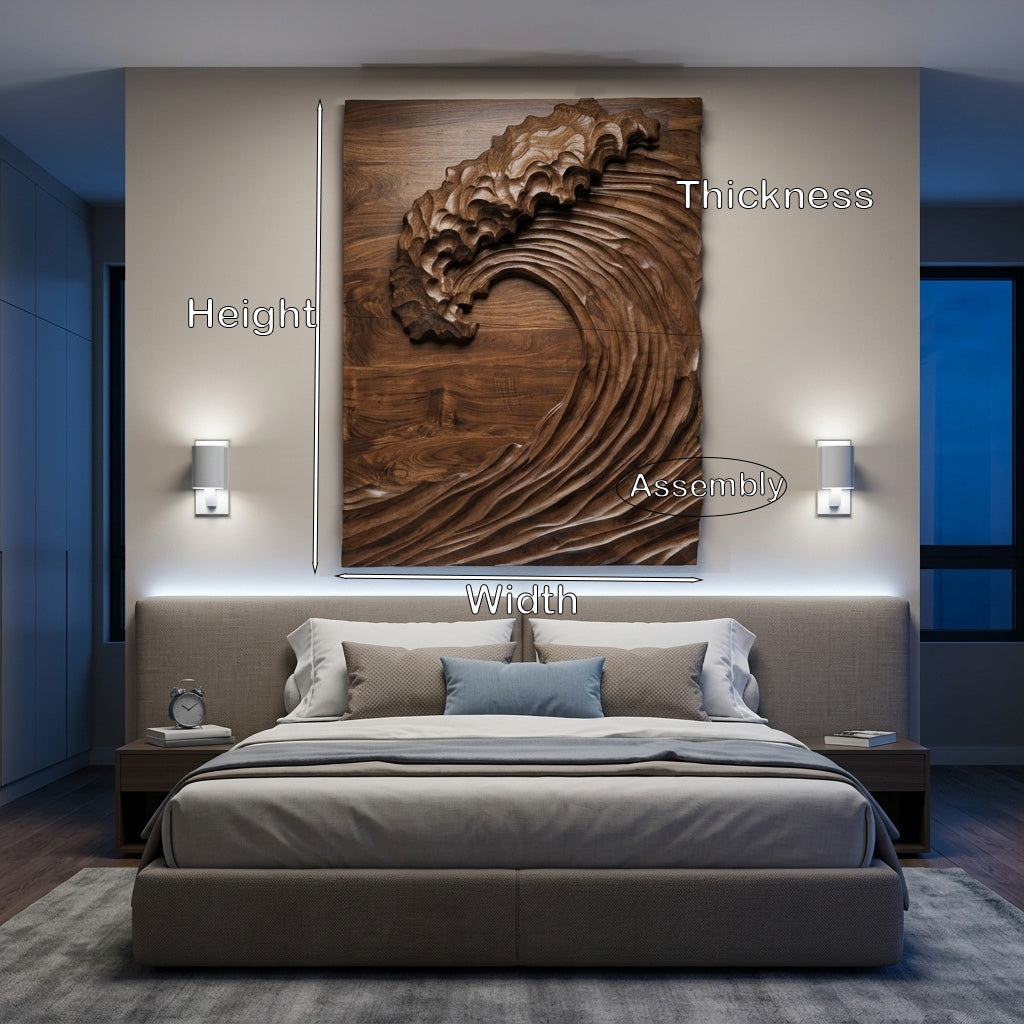 Hand Carved Wave Wall Art For Modern Living Room Decor