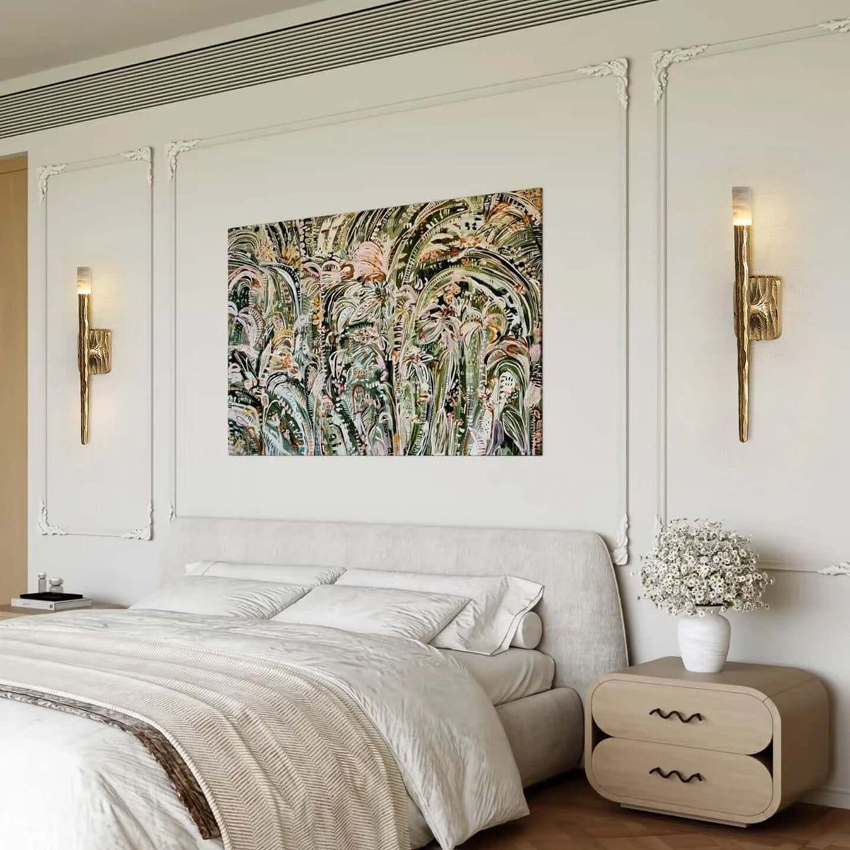 Valen brass and marble sconce mounted on a wall