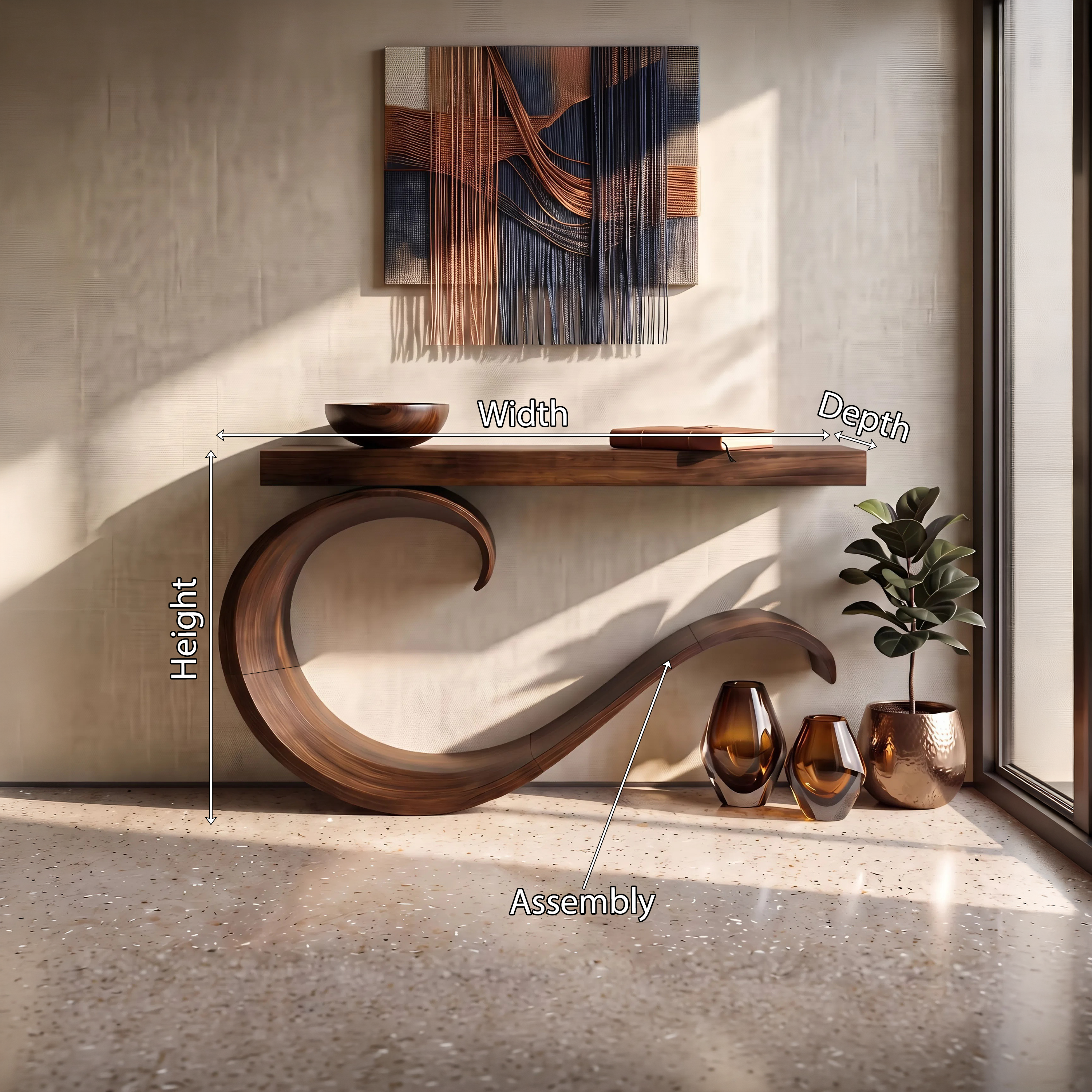 Handcrafted Sculptural Live Edge Console Table For Luxury Living Room