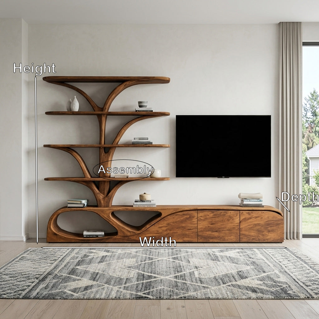 Organic TV Shelf With Tree Shape Bookshelf For Living Room