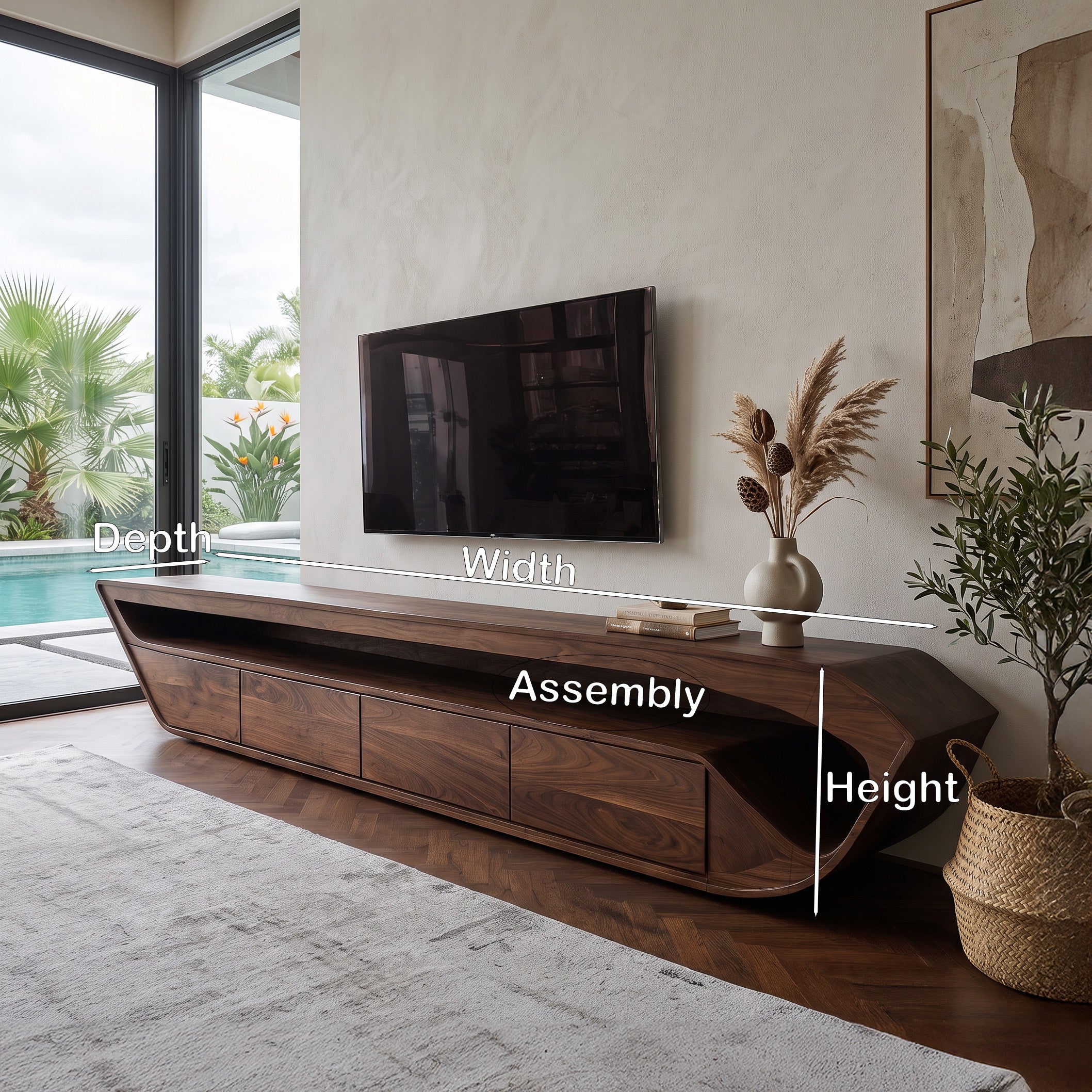 Modern Sculptural TV Console With Drawer For Living Room