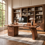 Modern Rounded Corner Desk With Drawers For Home Office Workspace