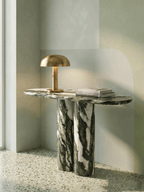 Green Forest Marble Console Table with Oval Shape Top and Double Cylinder Legs