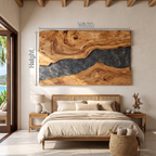 Mid Century Rectangular Wooden Wall Art For Living Room