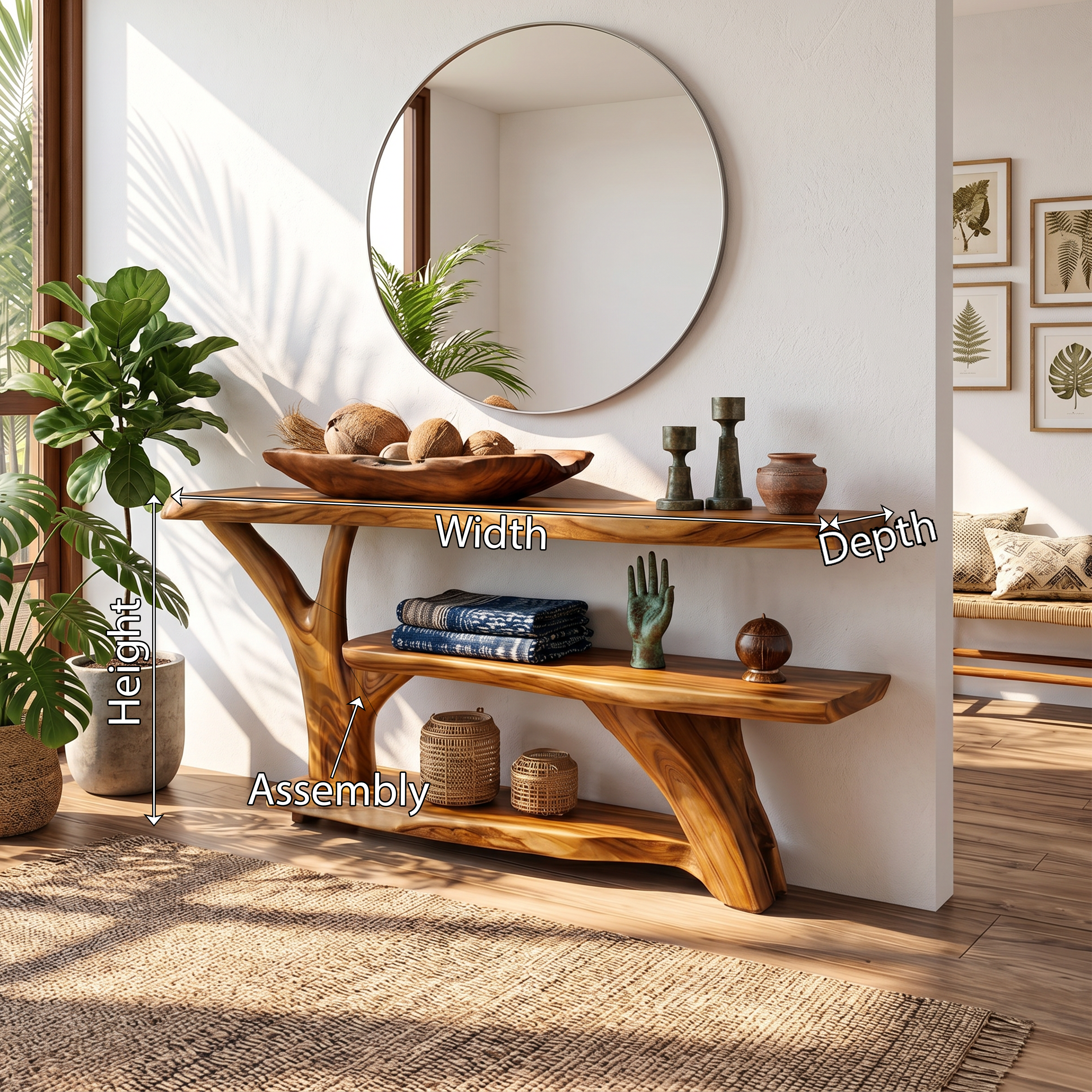 Modern Wooden Live Edge Console Table For Entryway Home Decoration