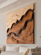 Square Sculptural Wall Art With Layered Wave Pattern For Living Room